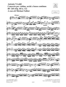 Concerto E Major, RV 265, Op. III, No. 12: Strings Continuo Rv265 op.  (HL-50600136)