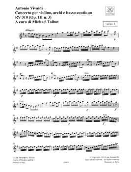 Concerto G Major, RV 310, Op. III, No. 3: Strings Continuo Rv310 Op. 3 (HL-50600138)