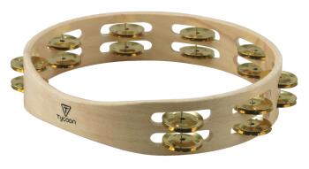 Double Row Wooden Tambourine (Bright Brass Jingles) (TY-00755539)